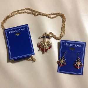 NWT Anchor Necklace & Earrings Set